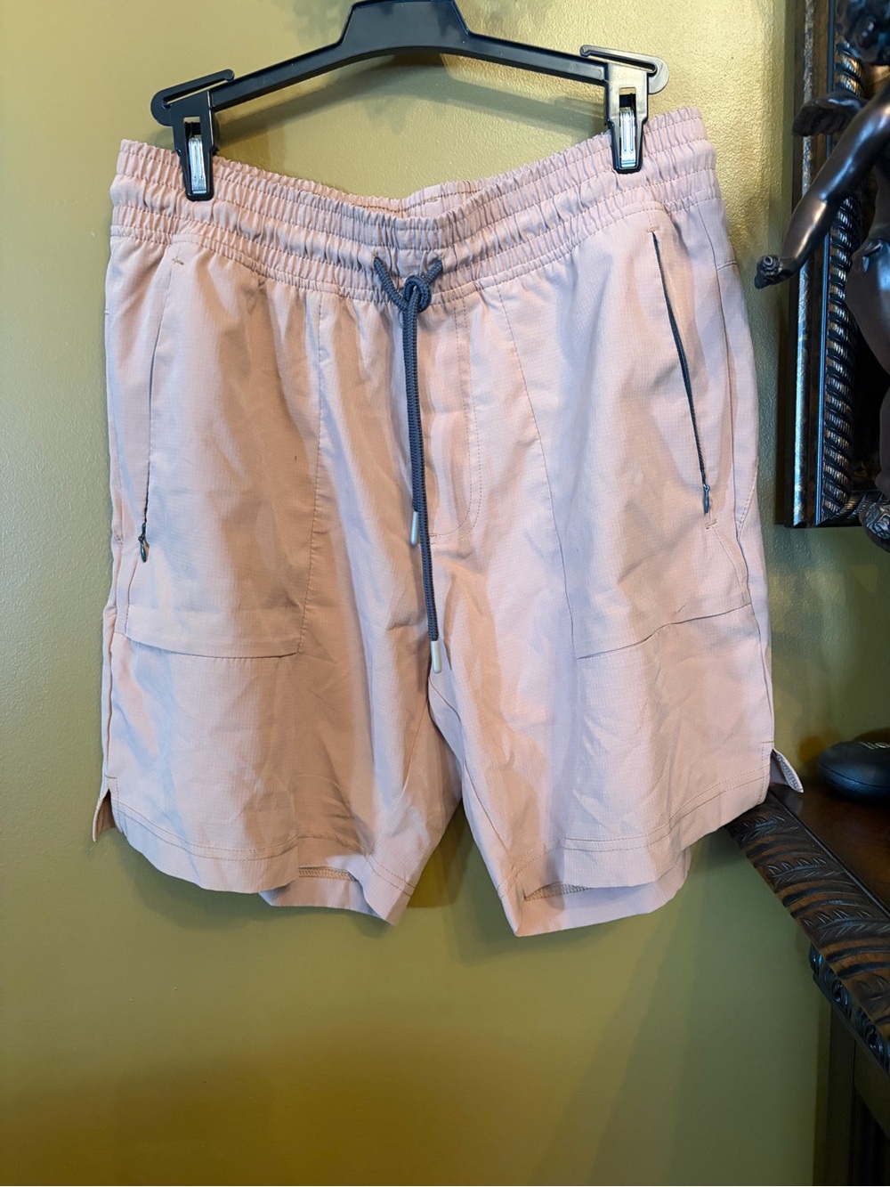 Avalanche Men's Athletic Drawstring Shorts in Pale Pink with Gray Trim